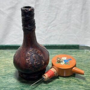 Vintage Leather Decanter & Swiss Music Box Stopper Set